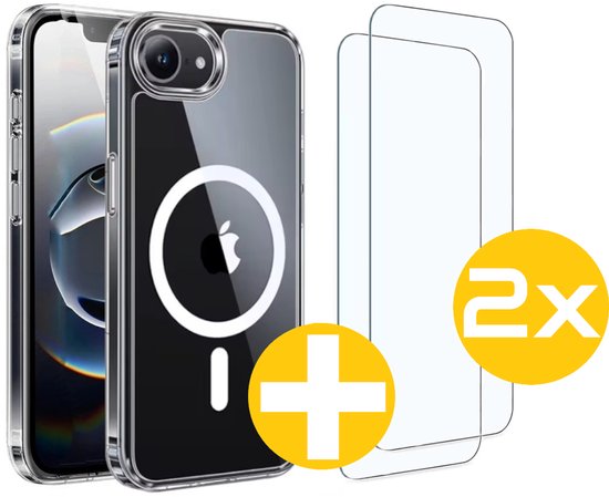 Magnetisch Hoesje en Screenprotector Combi Geschikt Voor iPhone 17e / 16e - Hoesje Geschikt voor Magsafe + 2x Screenprotector