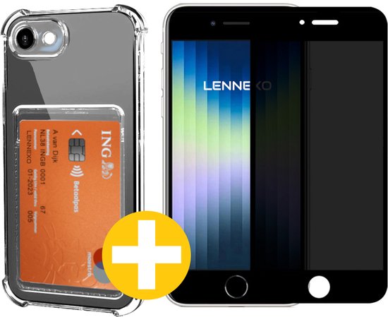 Pashouder Hoesje en Privacy Screenprotector Combi Geschikt Voor iPhone SE/8/7 - Pasjeshouder + Privacy Screenprotector