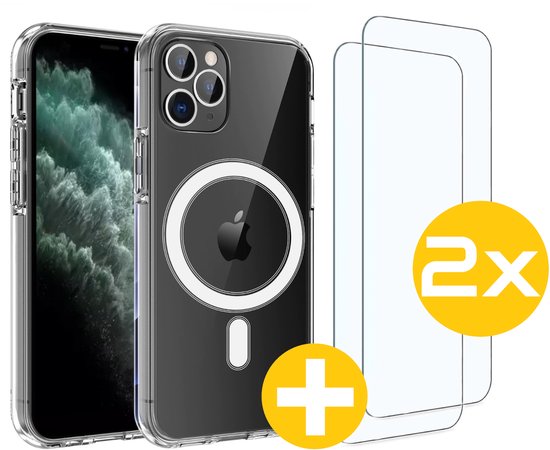 Magnetisch Hoesje en Screenprotector Combi Geschikt Voor iPhone 11 Pro - Hoesje Geschikt voor Magsafe + 2x Screenprotector