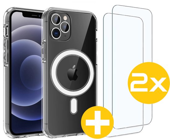 Magnetisch Hoesje en Screenprotector Combi Geschikt Voor iPhone 12 Pro Max - Hoesje Geschikt voor Magsafe + 2x Screenprotector