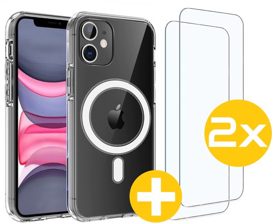 Magnetisch Hoesje en Screenprotector Combi Geschikt Voor iPhone 11 - Hoesje Geschikt voor Magsafe + 2x Screenprotector