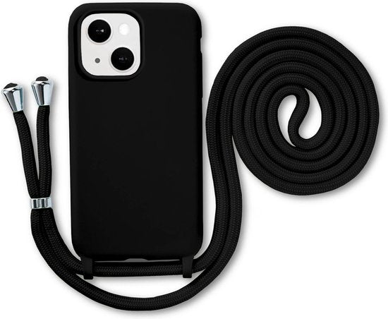 Armordrop Hoesje Met Koord Geschikt Voor iPhone 15 Plus - Siliconen Hoesje Met Koord - Zwart
