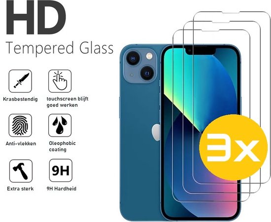 Screenprotector Geschikt Voor iPhone 14 - Glasplaat - Tempered Glass - 3 Stuks