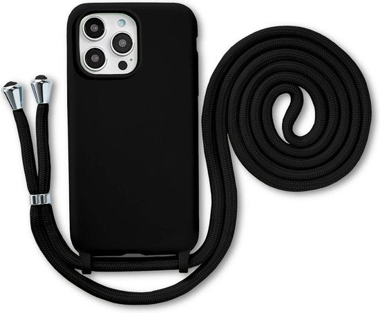 Armordrop Hoesje Met Koord Geschikt Voor iPhone 15 Pro - Siliconen Hoesje Met Koord - Zwart