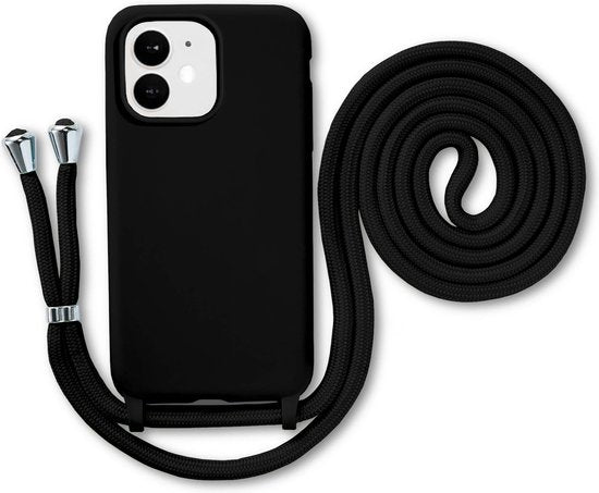 Armordrop Hoesje Met Koord Geschikt Voor iPhone 12 Mini - Siliconen Hoesje Met Koord - Zwart