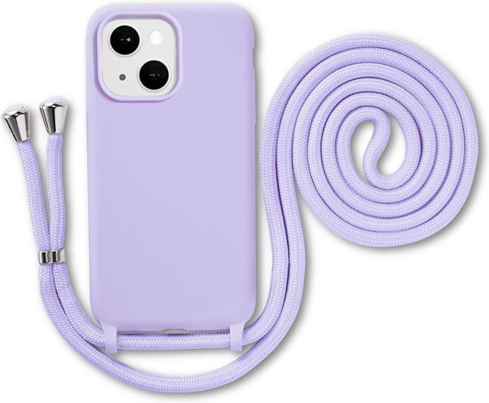 Armordrop Hoesje Met Koord Geschikt Voor iPhone 14 Pro Max - Siliconen Hoesje Met Koord - Paars