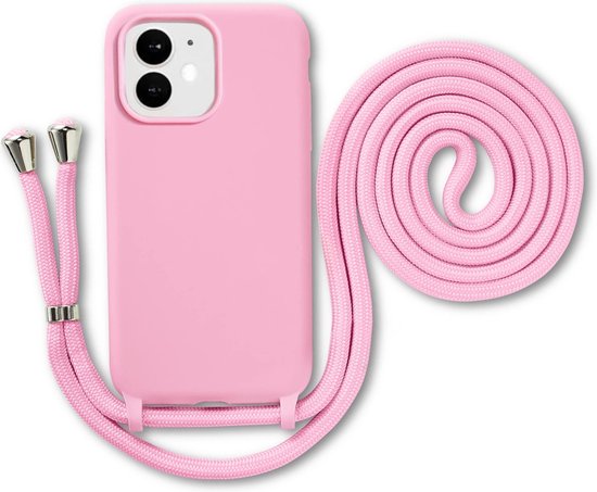 Armordrop Hoesje Met Koord Geschikt Voor iPhone 12 Mini - Siliconen Hoesje Met Koord - Roze