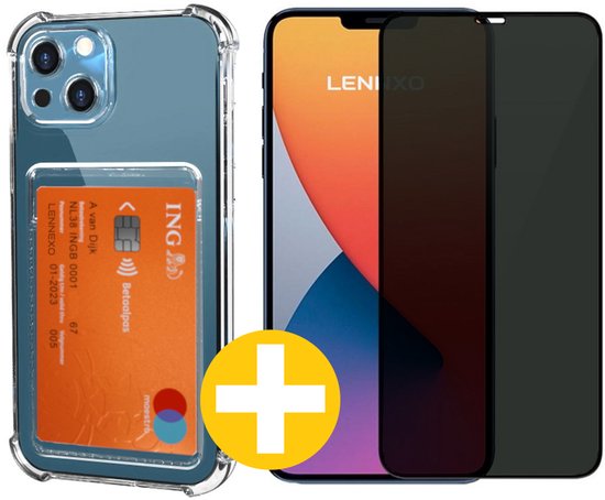 Pashouder Hoesje en Privacy Screenprotector Combi Geschikt Voor iPhone 13 Mini - Pasjeshouder + Privacy Screenprotector