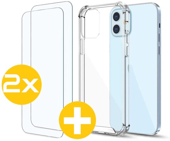 Hoesje en Screenprotector Combi Geschikt Voor iPhone 12 Mini - Anti Shock Hoesje + 2x Screenprotector