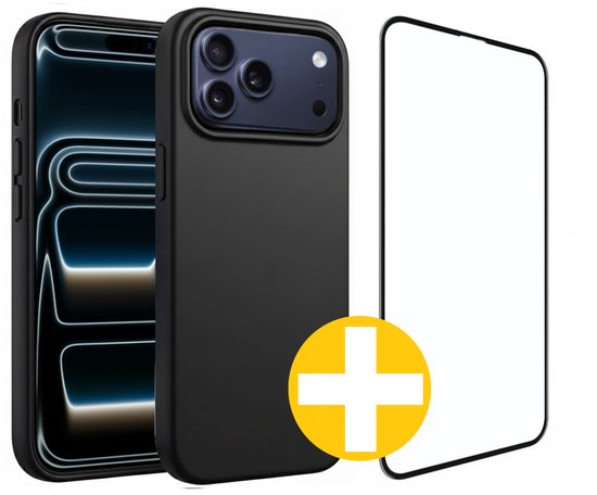 Hoesje en Screenprotector Combi Geschikt Voor iPhone 17 Pro - Zwart Hoesje + Premium Screenprotector