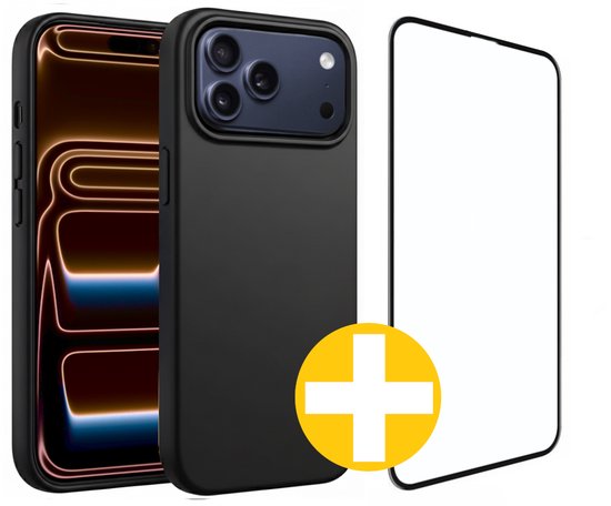 Hoesje en Screenprotector Combi Geschikt Voor iPhone 17 Pro Max - Zwart Hoesje + Premium Screenprotector