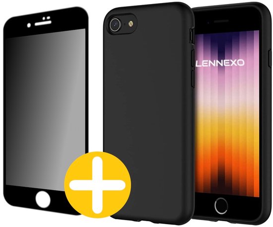 Hoesje en Privacy Screenprotector Combi Geschikt Voor iPhone SE / 8 / 7 - Zwart Hoesje + Privacy Glas