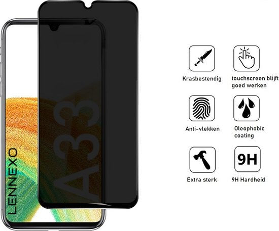 Full Cover Privacy Screenprotector Samsung A33 | Volledige Beschermglas | PREMIUM Tempered Glass | Samsung Galaxy A33 Screenprotector Privacy - 1 stuk