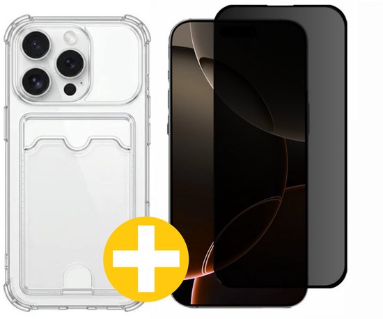 Pashouder Hoesje en Privacy Screenprotector Combi Geschikt Voor iPhone 16 Pro Max - Pasjeshouder + Privacy Screenprotector