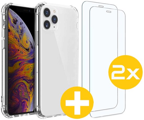 Hoesje en Screenprotector Combi Geschikt Voor iPhone 11 Pro - Anti Shock Hoesje + 2x Screenprotector