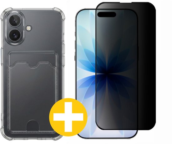 Pashouder Hoesje en Privacy Screenprotector Combi Geschikt Voor iPhone 17 - Pasjeshouder + Privacy Screenprotector
