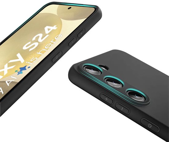 Hoesje en Screenprotector Combi Geschikt Voor Samsung Galaxy S24 - Zwarte Siliconen Hoesje + 2x Screenprotector