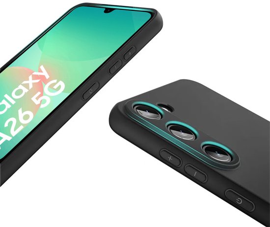 Hoesje en Screenprotector Combi Geschikt Voor Samsung Galaxy A26 - Zwarte Siliconen Hoesje + 2x Screenprotector