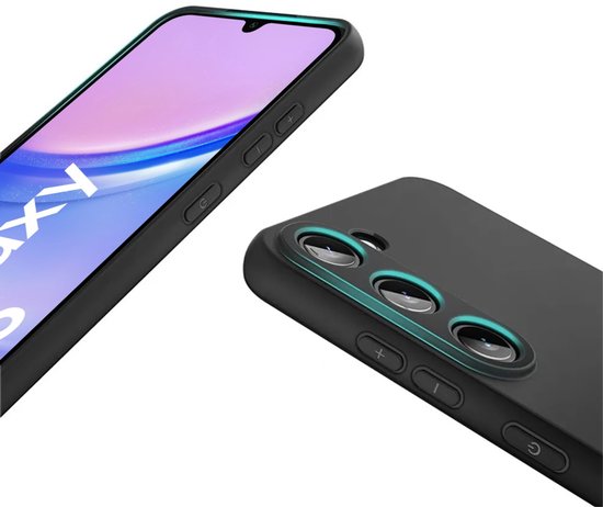 Hoesje en Screenprotector Combi Geschikt Voor Samsung Galaxy A15 - Zwarte Siliconen Hoesje + 2x Screenprotector