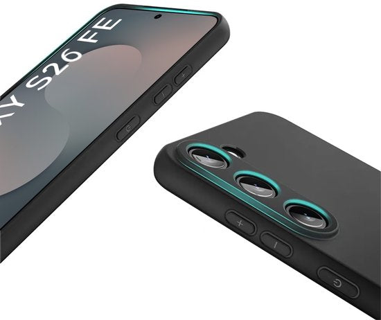 Hoesje en Screenprotector Combi Geschikt Voor Samsung S26 FE (Fan Edition) - Zwart Hoesje + Premium Screenprotector