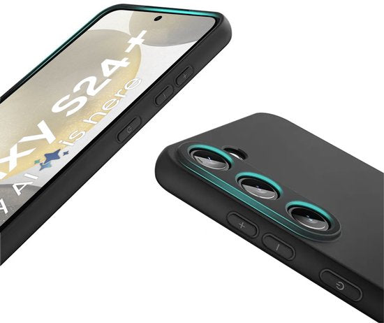 Hoesje en Screenprotector Combi Geschikt Voor Samsung Galaxy S24+ (S24 PLUS) - Zwarte Siliconen Hoesje + 2x Screenprotector