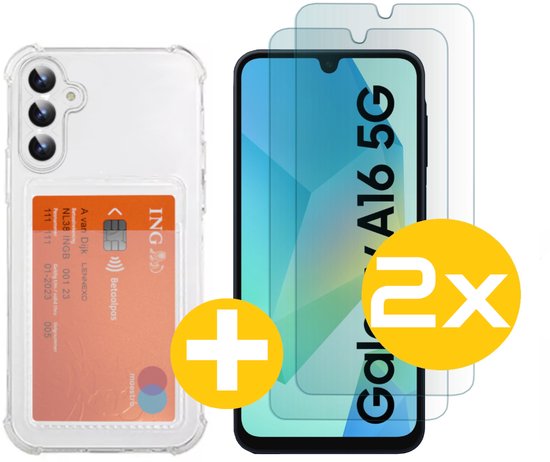 Pashouder Hoesje en Screenprotector Combi Geschikt Voor Samsung A16 - Pasjeshouder + 2x Screenprotector