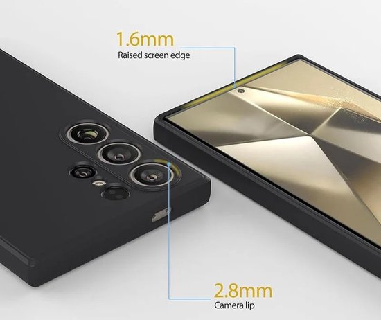 Hoesje en Screenprotector Combi Geschikt Voor Samsung Galaxy S25 Ultra - Zwarte Siliconen Hoesje + 2x Screenprotector