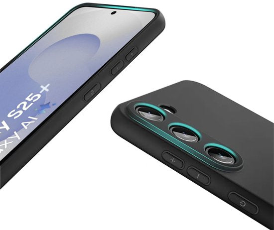 Hoesje en Screenprotector Combi Geschikt Voor Samsung Galaxy S25+ (S25 PLUS) - Zwarte Siliconen Hoesje + 2x Screenprotector