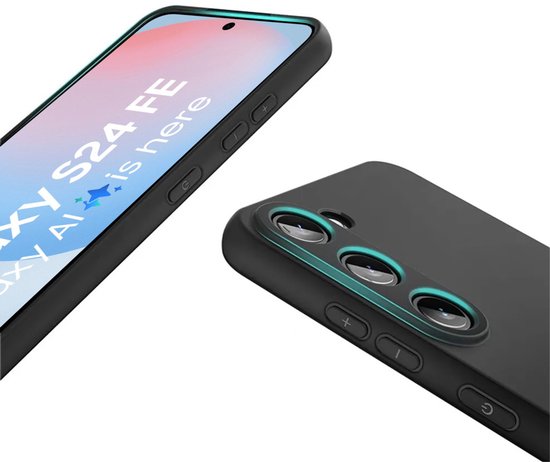 Hoesje en Screenprotector Combi Geschikt Voor Samsung Galaxy S24 FE (Fan Edition) - Zwarte Siliconen Hoesje + 2x Screenprotector