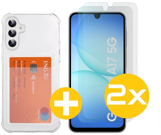 Pashouder Hoesje en Screenprotector Combi Geschikt Voor Samsung A17 - Pasjeshouder + 2x Screenprotector