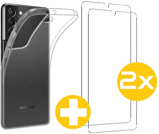 Hoesje en Screenprotector Combi Geschikt Voor Samsung Galaxy S21 - Transparant Hoesje + 2x Screenprotector