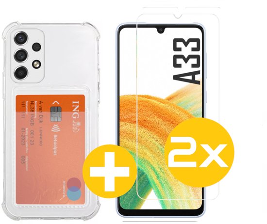 Pashouder Hoesje en Screenprotector Combi Geschikt Voor Samsung A33 - Pasjeshouder + 2x Screenprotector