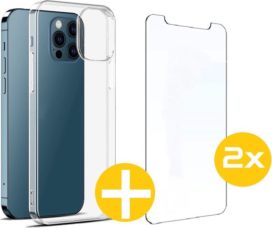 Hoesje En Screenprotector Combi Geschikt Voor iPhone 13 Pro - Transparant Hoesje + 2x Screenprotector