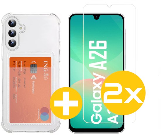 Pashouder Hoesje en Screenprotector Combi Geschikt Voor Samsung A26 - Pasjeshouder + 2x Screenprotector