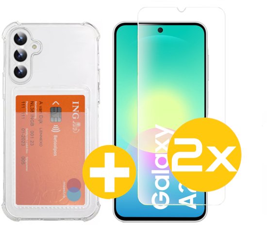 Pashouder Hoesje en Screenprotector Combi Geschikt Voor Samsung A27 - Pasjeshouder + 2x Screenprotector