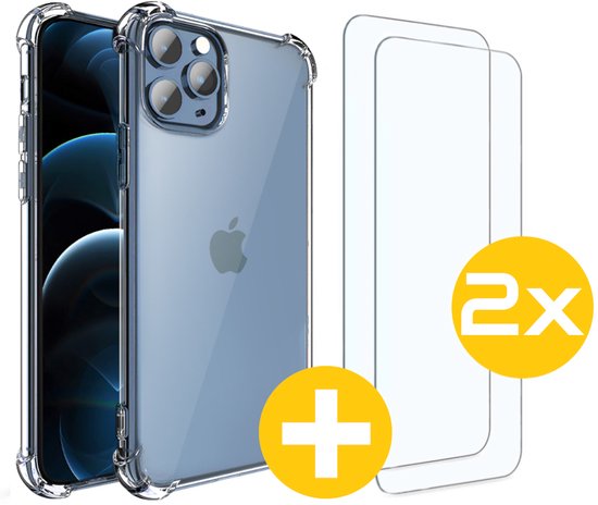 Hoesje en Screenprotector Combi Geschikt Voor iPhone 12 Pro Max - Anti Shock Hoesje + 2x Screenprotector