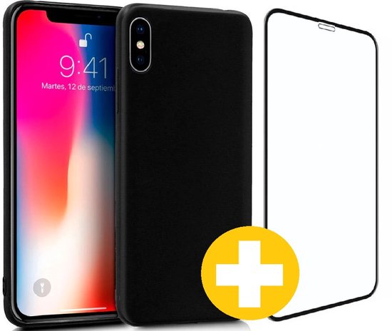 Hoesje en Screenprotector Combi Geschikt Voor iPhone X/XS - Zwart Hoesje + Premium Screenprotector