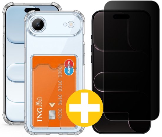 Pashouder Hoesje en Privacy Screenprotector Combi Geschikt Voor iPhone Air - Pasjeshouder + Privacy Screenprotector