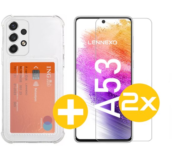 Pashouder Hoesje en Screenprotector Combi Geschikt Voor Samsung A53 - Pasjeshouder + 2x Screenprotector