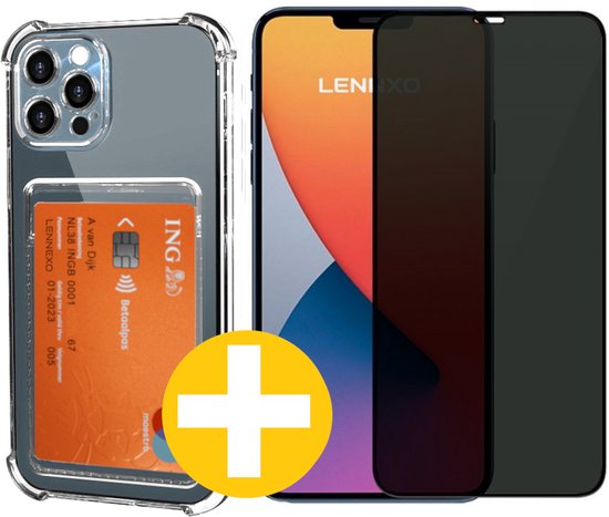 Pashouder Hoesje en Privacy Screenprotector Combi Geschikt Voor iPhone 13 Pro Max - Pasjeshouder + Privacy Screenprotector