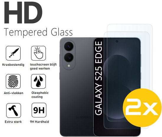 Screenprotector Geschikt Voor Samsung Galaxy S25 EDGE - Glasplaat - Tempered Glass - 2 Stuks