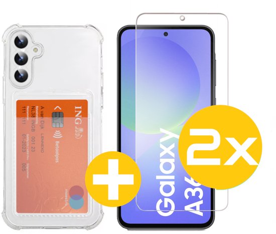Pashouder Hoesje en Screenprotector Combi Geschikt Voor Samsung A36 - Pasjeshouder + 2x Screenprotector