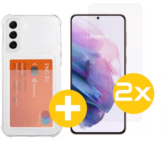 Pashouder Hoesje en Screenprotector Combi Geschikt Voor Samsung S21FE (Fan Edition) - Pasjeshouder + 2x Screenprotector