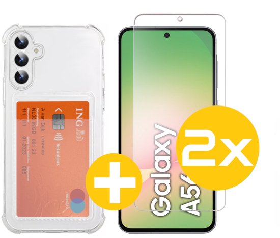 Pashouder Hoesje en Screenprotector Combi Geschikt Voor Samsung A56 - Pasjeshouder + 2x Screenprotector