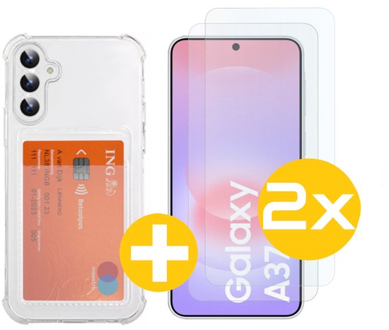 Pashouder Hoesje en Screenprotector Combi Geschikt Voor Samsung A37 - Pasjeshouder + 2x Screenprotector