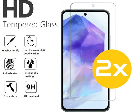 Screenprotector Geschikt Voor Samsung Galaxy A55 - Glasplaat - Tempered Glass - 2 Stuks