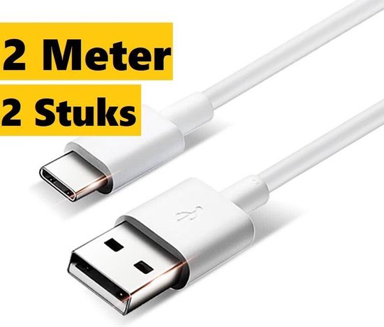 2x USB-C Naar USB-A data en Laadkabel 2 Meter|2.4A Snellader|Fast Charge|Oplaadsnoer Geschikt Voor Smartphone en Tablet