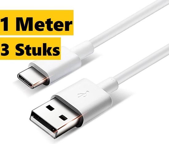 3x USB-C Naar USB-A data en Laadkabel 1 Meter|2.4A Snellader|Fast Charge|Oplaadsnoer Geschikt Voor Smartphone en Tablet
