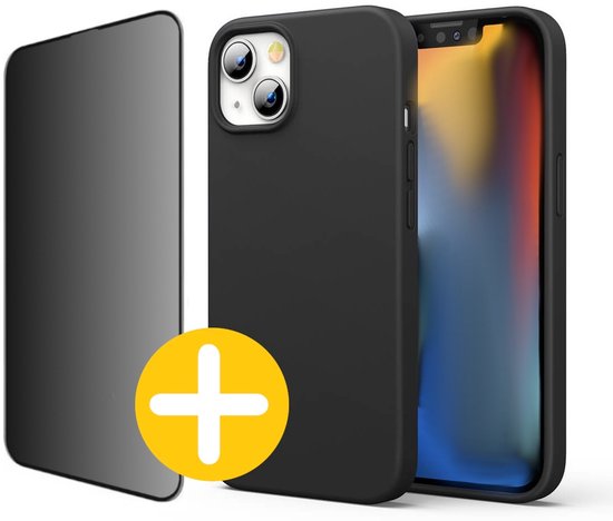 Hoesje en Privacy Screenprotector Combi Geschikt Voor iPhone 13 Mini - Zwart Hoesje + Privacy Glas