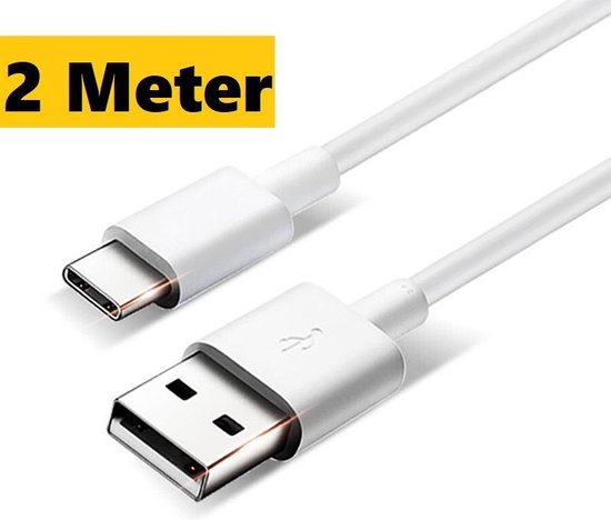 USB-C Naar USB-A data en Laadkabel 2 Meter|2.4A Snellader|Fast Charge|Oplaadsnoer Geschikt Voor Smartphone en Tablet